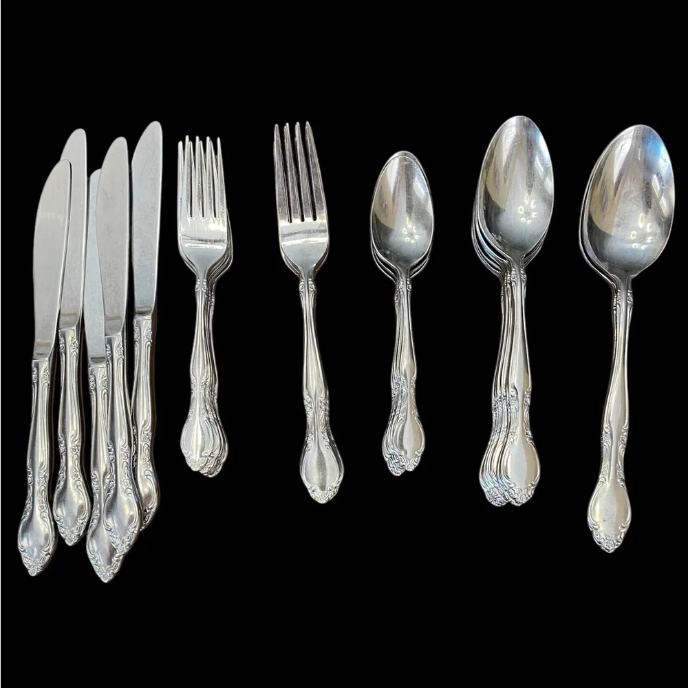 Vintage Imperial Stainless Flatware Set 36 Pc Fleurette Pattern Korea